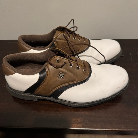 FootJoy Men's White and Brown Golf Shoes - Picture 1 of 5